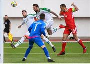 23 March 2019; Shane Duffy, centre, and Matt Doherty of Republic of Ireland miss an opportunity despite the attention of Roy Chipolina, right, of Gibraltar during the UEFA EURO2020 Qualifier Group D match between Gibraltar and Republic of Ireland at Victoria Stadium in Gibraltar. Photo by Stephen McCarthy/Sportsfile