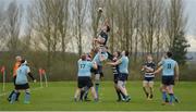23 March 2019; Oliver Doherty of University Coleraine taking the ball in the lineout against University College Dublin during the Maughan-Scally Cup final between Ulster University Coleraine and University College Dublin at the University of Ulster in Coleraine, Derry. The annual Maughan Scally Cup is organized by the Irish Universities’ Rugby Union, which is sponsored by Maxol. Being played for the first time at Ulster University’s Coleraine campus this weekend, the event celebrates participation in student rugby. Photo by Oliver McVeigh/Sportsfile