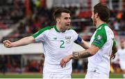 23 March 2019; Seamus Coleman of Republic of Ireland celebrates with team-mate Jeff Hendrick after he scores his side's first goal during the UEFA EURO2020 Qualifier Group D match between Gibraltar and Republic of Ireland at Victoria Stadium in Gibraltar. Photo by Stephen McCarthy/Sportsfile