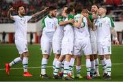 23 March 2019; Republic of Ireland players celebrate after their side's first goal, scored by Jeff Hendrick, during the UEFA EURO2020 Qualifier Group D match between Gibraltar and Republic of Ireland at Victoria Stadium in Gibraltar. Photo by Stephen McCarthy/Sportsfile