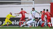 23 March 2019; Roy Chipolina, 14, of Gibraltar has a chance on goal during the UEFA EURO2020 Qualifier Group D match between Gibraltar and Republic of Ireland at Victoria Stadium in Gibraltar. Photo by Stephen McCarthy/Sportsfile
