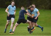 23 March 2019; Lochlainn McDonnell of University College Dublin in action against Louis Henry of University Coleraine during the Maughan-Scally Cup final between Ulster University Coleraine and University College Dublin at the University of Ulster in Coleraine, Derry. The annual Maughan Scally Cup is organized by the Irish Universities’ Rugby Union, which is sponsored by Maxol.   Being played for the first time at Ulster University’s Coleraine campus this weekend, the event celebrates participation in student rugby. Photo by Oliver McVeigh/Sportsfile