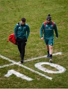 23 March 2019; Bill Johnston, left, and Sam Arnold of Munster arrive prior to the Guinness PRO14 Round 18 match between Munster and Zebre at Thomond Park in Limerick. Photo by Diarmuid Greene/Sportsfile