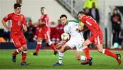 23 March 2019; Harry Arter of Republic of Ireland in action against Anthony Bardon, left, and Roy Chipolina of Gibraltar during the UEFA EURO2020 Qualifier Group D match between Gibraltar and Republic of Ireland at Victoria Stadium in Gibraltar. Photo by Stephen McCarthy/Sportsfile