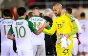 23 March 2019; Darren Randolph, right, and Robbie Brady of Republic of Ireland following the UEFA EURO2020 Qualifier Group D match between Gibraltar and Republic of Ireland at Victoria Stadium in Gibraltar. Photo by Stephen McCarthy/Sportsfile