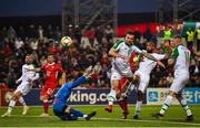 23 March 2019; Shane Duffy, centre, and David McGoldrick of Republic of Ireland compete for the same ball during the UEFA EURO2020 Qualifier Group D match between Gibraltar and Republic of Ireland at Victoria Stadium in Gibraltar. Photo by Seb Daly/Sportsfile
