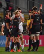 23 March 2019; Tertius Kruger of Isuzu Southern Kings receives a red card from referee Lloyd Linton during the Guinness PRO14 Round 18 match between Ulster and Isuzu Southern Kings at the Kingspan Stadium in Belfast. Photo by Ramsey Cardy/Sportsfile