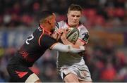 23 March 2019; Angus Kernohan of Ulster is tackled by Harlon Klaasen of Isuzu Southern Kings during the Guinness PRO14 Round 18 match between Ulster and Isuzu Southern Kings at the Kingspan Stadium in Belfast. Photo by Ramsey Cardy/Sportsfile