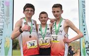 23 March 2019; Junior boys individual medallists, from left, Christopher Perkins of Park View School, Church Chare, Durham ,England, bronze, Lewis Sullivan of Sybil Andrews Academy, Suffolk ,England, gold and Joshua  Blevins of Marden High School, Northumberland, England, silver, during the SIAB Schools Cross Country International at Santry Demense in Santry, Dublin. Photo by Sam Barnes/Sportsfile