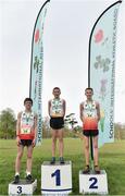 23 March 2019; Junior boys individual medallists, from left, Christopher Perkins of Park View School, Church Chare, Durham ,England, bronze, Lewis Sullivan of Sybil Andrews Academy, Suffolk ,England, gold and Joshua  Blevins of Marden High School, Northumberland, England, silver, during the SIAB Schools Cross Country International at Santry Demense in Santry, Dublin. Photo by Sam Barnes/Sportsfile