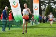 23 March 2019; Joshua Blevins of Marden High School, Northumberland, England, on his way to finishing second in the Junior Boys event during the SIAB Schools Cross Country International at Santry Demense in Santry, Dublin. Photo by Sam Barnes/Sportsfile