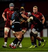 23 March 2019; Dan Goggin of Munster is tackled by Tommaso Boni, left, and Jimmy Tuivaiti of Zebre during the Guinness PRO14 Round 18 match between Munster and Zebre at Thomond Park in Limerick. Photo by Diarmuid Greene/Sportsfile