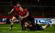 23 March 2019; Darren Sweetnam of Munster, supported by team-mate Alex Wootton, is tackled by James Elliott and George Biagi of Zebre during the Guinness PRO14 Round 18 match between Munster and Zebre at Thomond Park in Limerick. Photo by Diarmuid Greene/Sportsfile