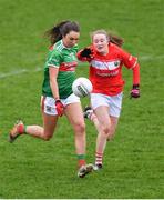 24 March 2019; Niamh Kelly of Mayo in action against Eimear Kiely of Cork during the Lidl Ladies NFL Round 6 match between Mayo and Cork at Elverys MacHale Park in Castlebar, Mayo. Photo by Piaras Ó Mídheach/Sportsfile