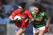 24 March 2019; Eimear Scally of Cork in action against Niamh Kelly of Mayo during the Lidl Ladies NFL Round 6 match between Mayo and Cork at Elverys MacHale Park in Castlebar, Mayo. Photo by Piaras Ó Mídheach/Sportsfile