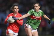 24 March 2019; Doireann O'Sullivan of Cork in action against Róisín Flynn of Mayo during the Lidl Ladies NFL Round 6 match between Mayo and Cork at Elverys MacHale Park in Castlebar, Mayo. Photo by Piaras Ó Mídheach/Sportsfile