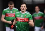 24 March 2019; Mayo captain Diarmuid O'Connor leads his team-mates to the pitch for the Allianz Football League Division 1 Round 7 match between Mayo and Monaghan at Elverys MacHale Park in Castlebar, Mayo. Photo by Piaras Ó Mídheach/Sportsfile