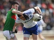 24 March 2019; Conor McManus of Monaghan in action against Brendan Harrison of Mayo during the Allianz Football League Division 1 Round 7 match between Mayo and Monaghan at Elverys MacHale Park in Castlebar, Mayo. Photo by Piaras Ó Mídheach/Sportsfile