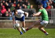 24 March 2019; Conor McManus of Monaghan is tackled by Brendan Harrison of Mayo during the Allianz Football League Division 1 Round 7 match between Mayo and Monaghan at Elverys MacHale Park in Castlebar, Mayo. Photo by Piaras Ó Mídheach/Sportsfile