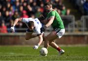 24 March 2019; Conor McManus of Monaghan is tackled by Brendan Harrison of Mayo during the Allianz Football League Division 1 Round 7 match between Mayo and Monaghan at Elverys MacHale Park in Castlebar, Mayo. Photo by Piaras Ó Mídheach/Sportsfile