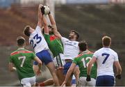 24 March 2019; Aidan O’Shea of Mayo gathers possession ahead of Fintan Kelly, left, and Neil McAdam of Monaghan during the Allianz Football League Division 1 Round 7 match between Mayo and Monaghan at Elverys MacHale Park in Castlebar, Mayo. Photo by Piaras Ó Mídheach/Sportsfile