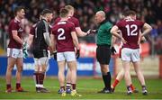 24 March 2019; Galway players remonstrate with referee Cormac Reilly after he awarded a penalty for Tyrone during the Allianz Football League Division 1 Round 7 match between Tyrone and Galway at Healy Park in Omagh. Photo by David Fitzgerald/Sportsfile