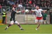 24 March 2019; Matthew Donnelly of Tyrone intercepts a pass to Galway goalkeeper Ruairí Lavelle on his way to scoring his side's second goal during the Allianz Football League Division 1 Round 7 match between Tyrone and Galway at Healy Park in Omagh. Photo by David Fitzgerald/Sportsfile