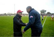 24 March 2019; Tyrone manager Mickey Harte and Galway manager Kevin Walsh shake hands following the Allianz Football League Division 1 Round 7 match between Tyrone and Galway at Healy Park in Omagh. Photo by David Fitzgerald/Sportsfile