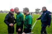 24 March 2019; Tyrone manager Mickey Harte with referee Cormac Reilly following the Allianz Football League Division 1 Round 7 match between Tyrone and Galway at Healy Park in Omagh. Photo by David Fitzgerald/Sportsfile