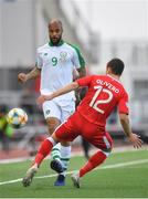 23 March 2019; David McGoldrick of Republic of Ireland in action against Jayce Olivero of Gibraltar during the UEFA EURO2020 Qualifier Group D match between Gibraltar and Republic of Ireland at Victoria Stadium in Gibraltar. Photo by Seb Daly/Sportsfile