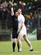 24 March 2019; Kevin Flynn of Kildare reacts after receiving a second yellow card and a red card by Referee Paddy Neilan during the Allianz Football League Division 2 Round 7 match between Donegal and Kildare at Fr. Tierney Park in Ballyshannon, Donegal. Photo by Oliver McVeigh/Sportsfile