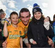 24 March 2019; Cillian O'Sullivan of Meath celebrates after the game with Daragh McCoy, age 7, and Riona McCoy, age 9, from Kentstown in the Allianz Football League Division 2 Round 7 match between Meath and Fermanagh at Páirc Tailteann in Navan, Co Meath. Photo by Philip Fitzpatrick/Sportsfile