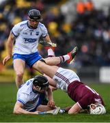 24 March 2019; Joe Canning of Galway is tackled by Shane Bennett of Waterford and Kevin Moran of Waterford during the Allianz Hurling League Division 1 Semi-Final match between Galway and Waterford at Nowlan Park in Kilkenny. Photo by Harry Murphy/Sportsfile