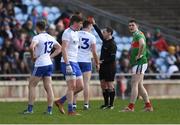 24 March 2019; Referee Derek O'Mahoney shows the red card to Fintan Kelly of Monaghan during the Allianz Football League Division 1 Round 7 match between Mayo and Monaghan at Elverys MacHale Park in Castlebar, Mayo. Photo by Piaras Ó Mídheach/Sportsfile