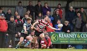 24 March 2019; Ivan Jacob of Enniscorthy RFC is tackled by against Michael Duke of Gorey RFC during the Bank of Ireland Provincial Towns Cup Semi-Final match between Enniscorthy RFC and Gorey RFC at Wexford Wanderers RFC in Wexford. Photo by Matt Browne/Sportsfile