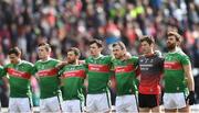 24 March 2019; Mayo players stand for Amhrán na bhFiann before the Allianz Football League Division 1 Round 7 match between Mayo and Monaghan at Elverys MacHale Park in Castlebar, Mayo. Photo by Piaras Ó Mídheach/Sportsfile
