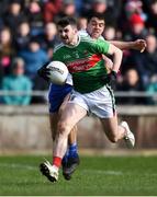 24 March 2019; Brendan Harrison of Mayo in action against Drew Wylie of Monaghan during the Allianz Football League Division 1 Round 7 match between Mayo and Monaghan at Elverys MacHale Park in Castlebar, Mayo. Photo by Piaras Ó Mídheach/Sportsfile