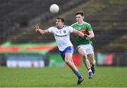 24 March 2019; Drew Wylie of Monaghan in action against Fergal Boland of Mayo during the Allianz Football League Division 1 Round 7 match between Mayo and Monaghan at Elverys MacHale Park in Castlebar, Mayo. Photo by Piaras Ó Mídheach/Sportsfile