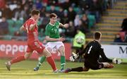 24 March 2019; Neil Farrugia of Republic of Ireland shoots to score his side's second goal despite the attention of Pit Simon, left, and Tom Ottele of Luxembourg during the UEFA European U21 Championship Qualifier Group 1 match between Republic of Ireland and Luxembourg in Tallaght Stadium in Dublin. Photo by Ben McShane/Sportsfile
