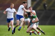 24 March 2019; James Carr of Mayo in action against Monaghan players, from left, Kieran Duffy, Conor McManus, and Ryan Wylie during the Allianz Football League Division 1 Round 7 match between Mayo and Monaghan at Elverys MacHale Park in Castlebar, Mayo. Photo by Piaras Ó Mídheach/Sportsfile