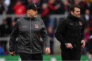 23 March 2019; Ulster head coach Dan McFarland, left, and defence coach Jared Payne ahead of the Guinness PRO14 Round 18 match between Ulster and Isuzu Southern Kings at the Kingspan Stadium in Belfast. Photo by Ramsey Cardy/Sportsfile