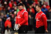 23 March 2019; Ulster skills coach Dan Soper, left, and assistant coach Dwayne Peel ahead of the Guinness PRO14 Round 18 match between Ulster and Isuzu Southern Kings at the Kingspan Stadium in Belfast. Photo by Ramsey Cardy/Sportsfile