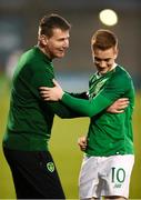 24 March 2019; Republic of Ireland manager Stephen Kenny with Man of the match, Connor Ronan of Republic of Ireland, during the UEFA European U21 Championship Qualifier Group 1 match between Republic of Ireland and Luxembourg in Tallaght Stadium in Dublin. Photo by Ben McShane/Sportsfile