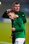 24 March 2019; Republic of Ireland manager Stephen Kenny with Man of the match, Connor Ronan of Republic of Ireland, during the UEFA European U21 Championship Qualifier Group 1 match between Republic of Ireland and Luxembourg in Tallaght Stadium in Dublin. Photo by Ben McShane/Sportsfile