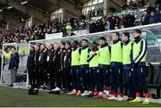 24 March 2019; Luxembourg players and backroom staff stand for their national anthem prior to the UEFA European U21 Championship Qualifier Group 1 match between Republic of Ireland and Luxembourg in Tallaght Stadium in Dublin. Photo by Ben McShane/Sportsfile