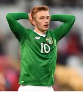 24 March 2019; Connor Ronan of Republic of Ireland reacts during the UEFA European U21 Championship Qualifier Group 1 match between Republic of Ireland and Luxembourg in Tallaght Stadium in Dublin. Photo by Ben McShane/Sportsfile