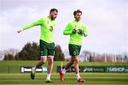 25 March 2019; Richard Keogh, left, and Jeff Hendrick during Republic of Ireland Squad Training at FAI NTC, Abbotstown, Dublin. Photo by Stephen McCarthy/Sportsfile
