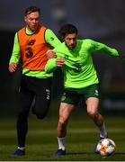 25 March 2019; Harry Arter in action against Aiden O'Brien during Republic of Ireland Squad Training at FAI NTC, Abbotstown, Dublin. Photo by Stephen McCarthy/Sportsfile