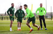 25 March 2019; Jeff Hendrick, watched by team-mates Conor Hourihane, Jack Byrne and Aiden O'Brien, during Republic of Ireland Squad Training at FAI NTC, Abbotstown, Dublin. Photo by Stephen McCarthy/Sportsfile