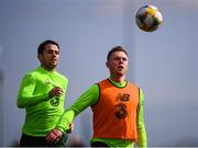 25 March 2019; Aiden O'Brien in action against Robbie Brady during Republic of Ireland Squad Training at FAI NTC, Abbotstown, Dublin. Photo by Stephen McCarthy/Sportsfile